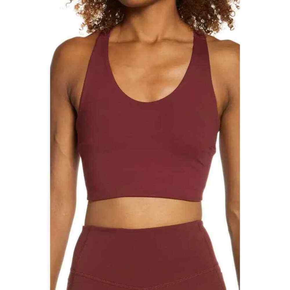 ZELLA Women's Studio Lite Longline Sports Bra Scoop Neck Burgundy XS Gym Workout